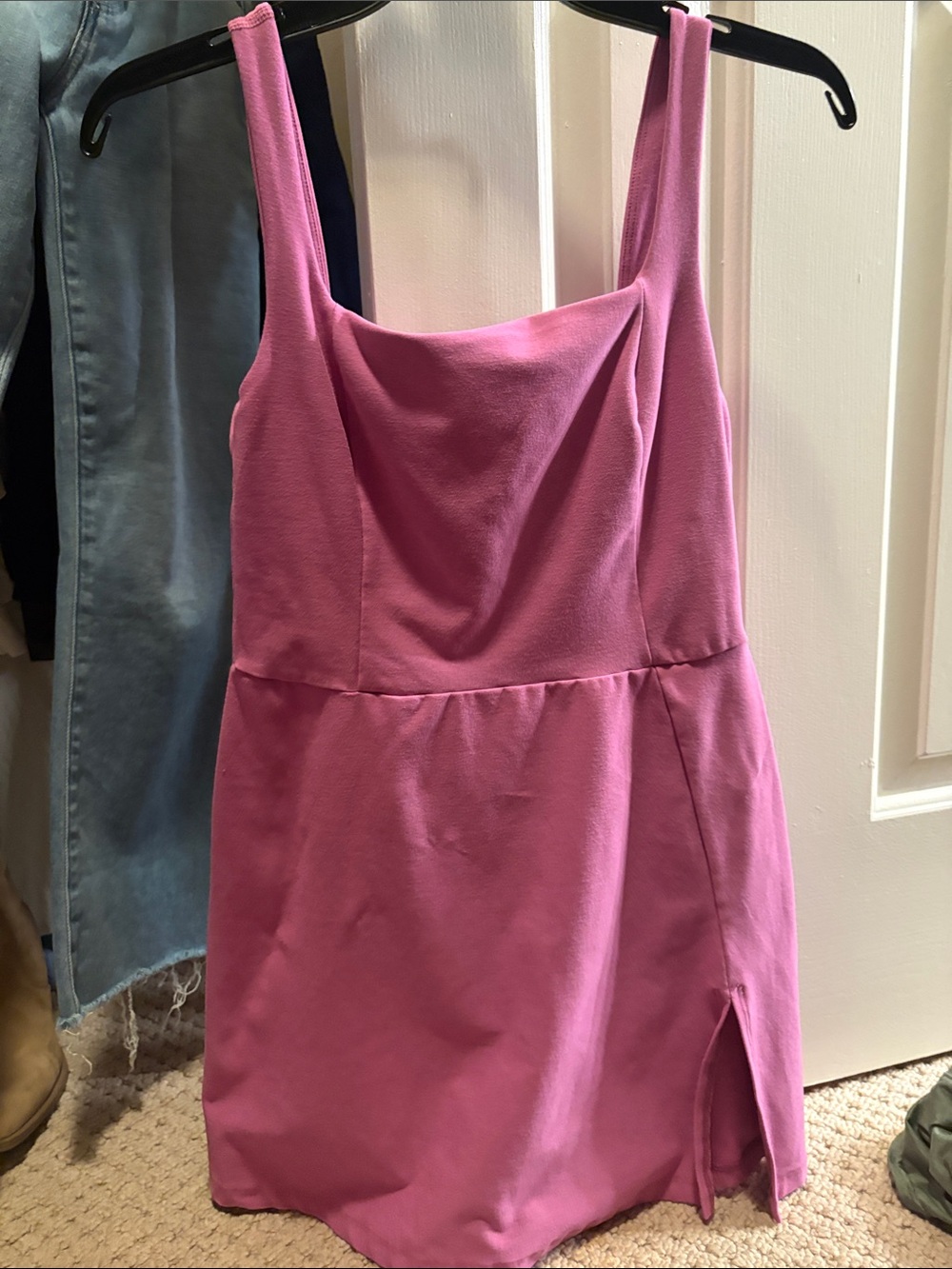 Beyond Yoga Pink Square-Neck Mini Dress
